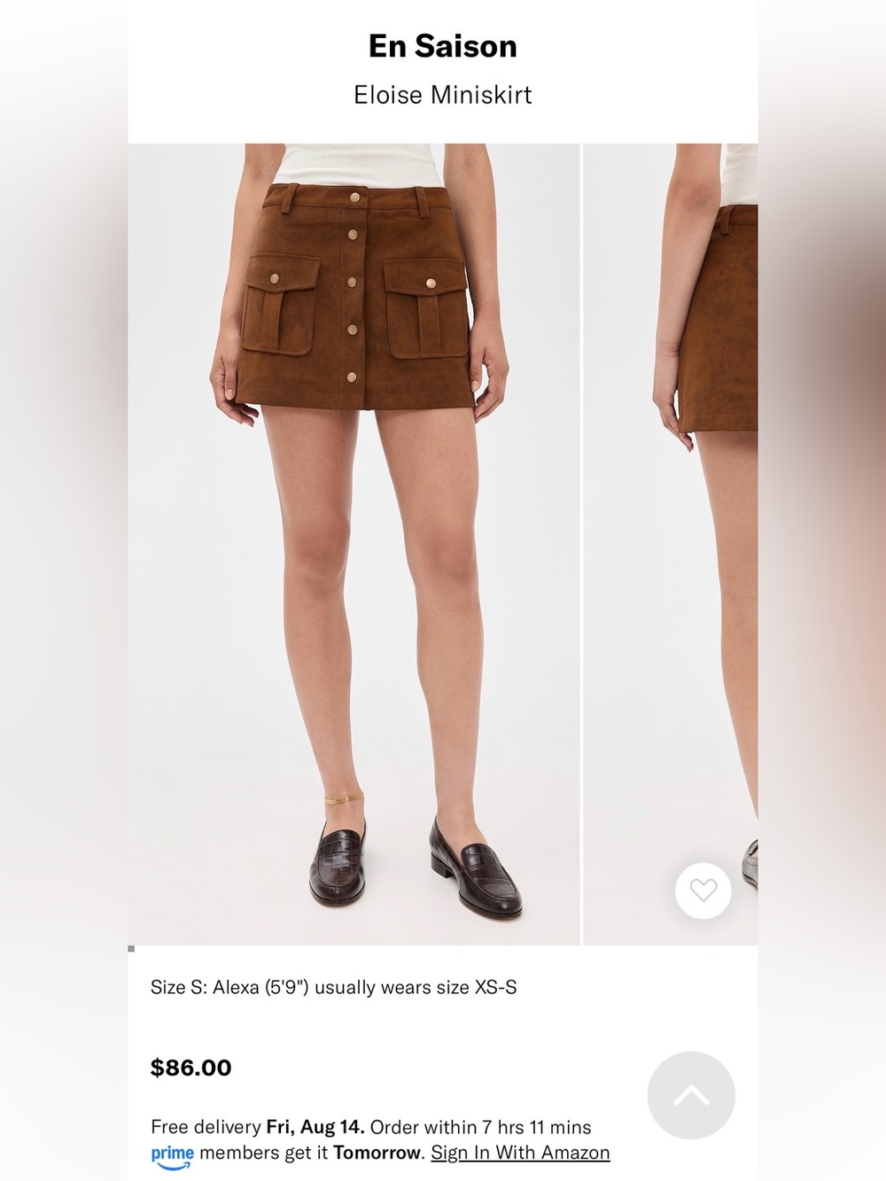 NWT En Saison Suede Eloise Mini Skirt in Chestnut Brown